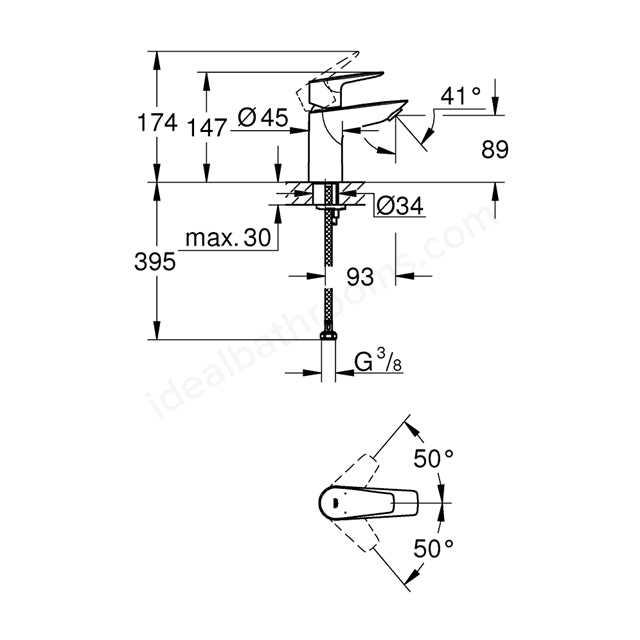 Grohe BauEdge; S-size; smooth body basin mixer