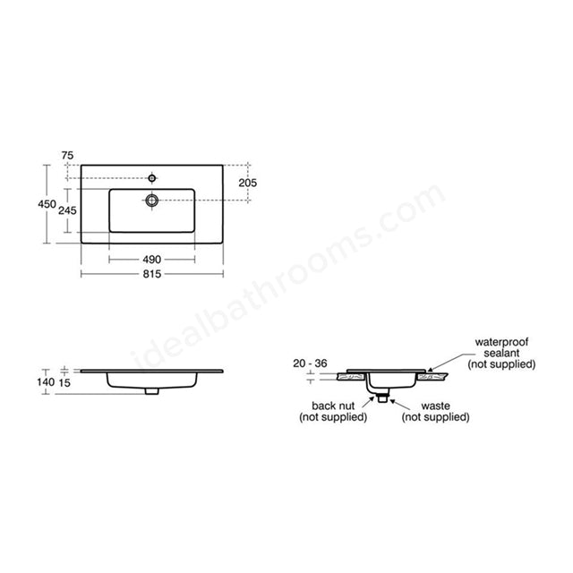 Ideal Standard Tempo 815mm Vanity Basin; 1 Tap Hole - White