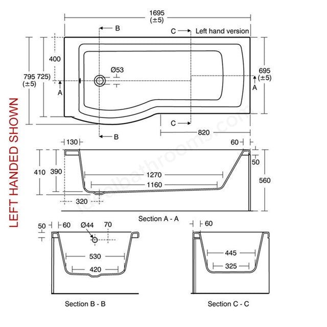 Ideal Standard Tempo Arc 1700mm Shower Bath; Right Handed; 0 Tap Holes - White